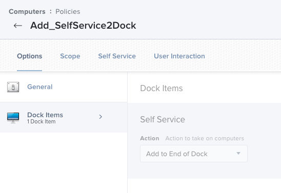 Jamf Pro Dock Item in Policy